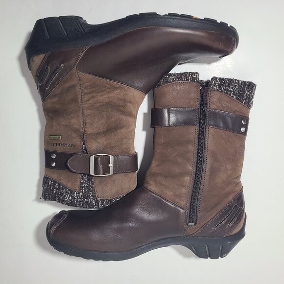 Merrell Donatella Brown Leather Waterproof Side-Zipper Mid-Calf Women's Boot 9 - Picture 4 of 8